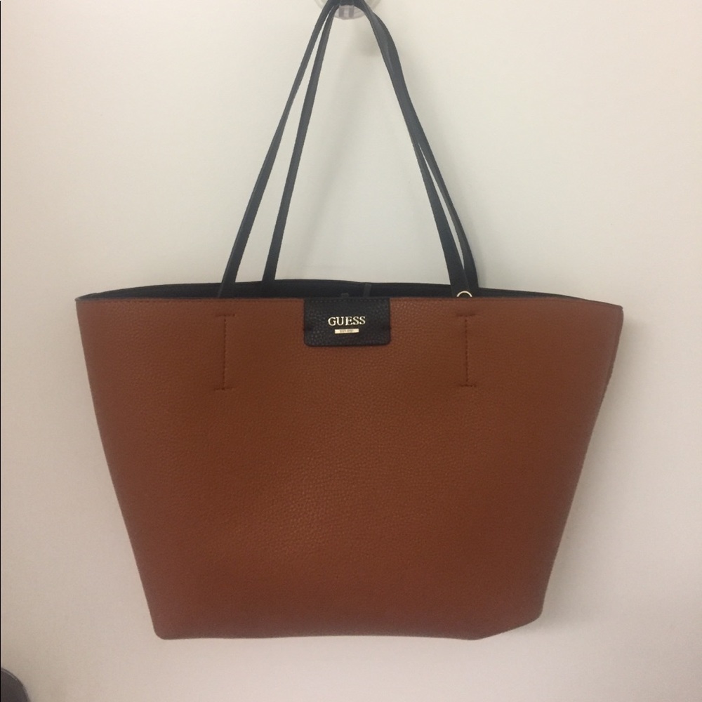 Guess reversible black and brown leather tote bag