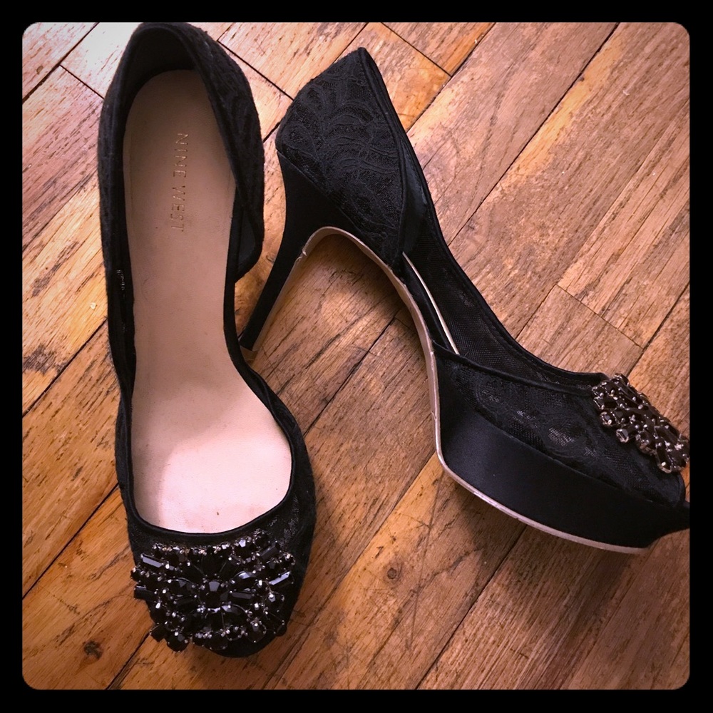 silk & lace platform embellished heels