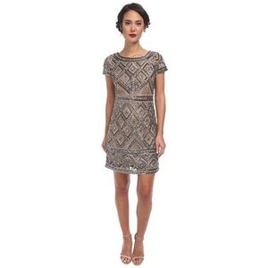 cap sleeve beaded cocktail dress