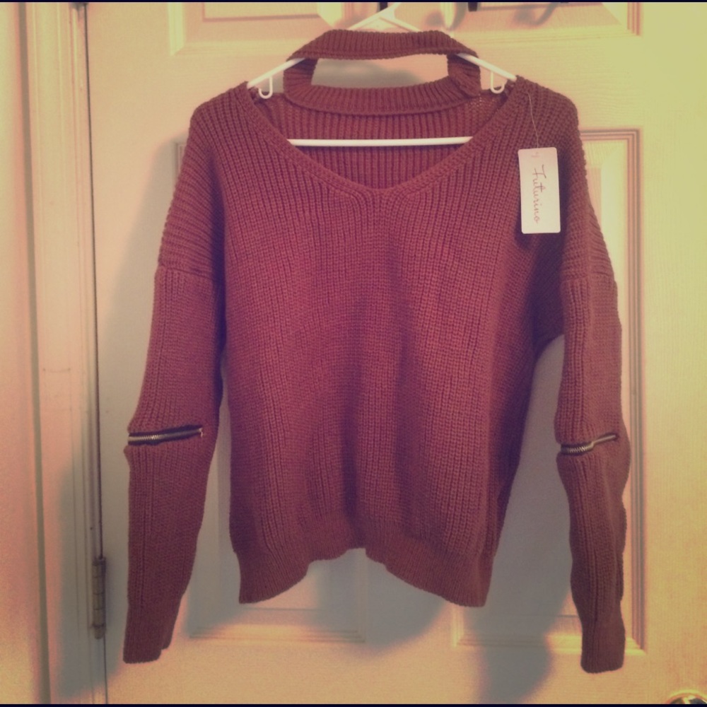 Brown Loose Knit Choker Sweater