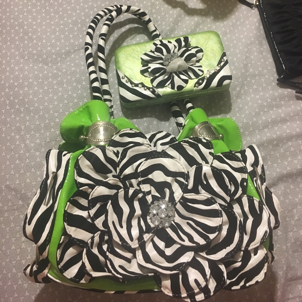 Green and Zebra Striped Purse and Wallet