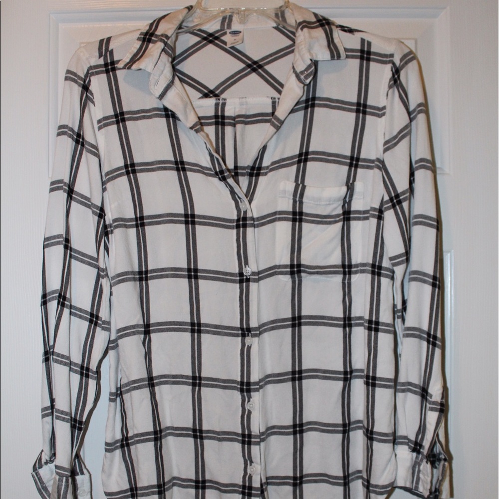 Old Navy Cream + Black Plaid Blouse