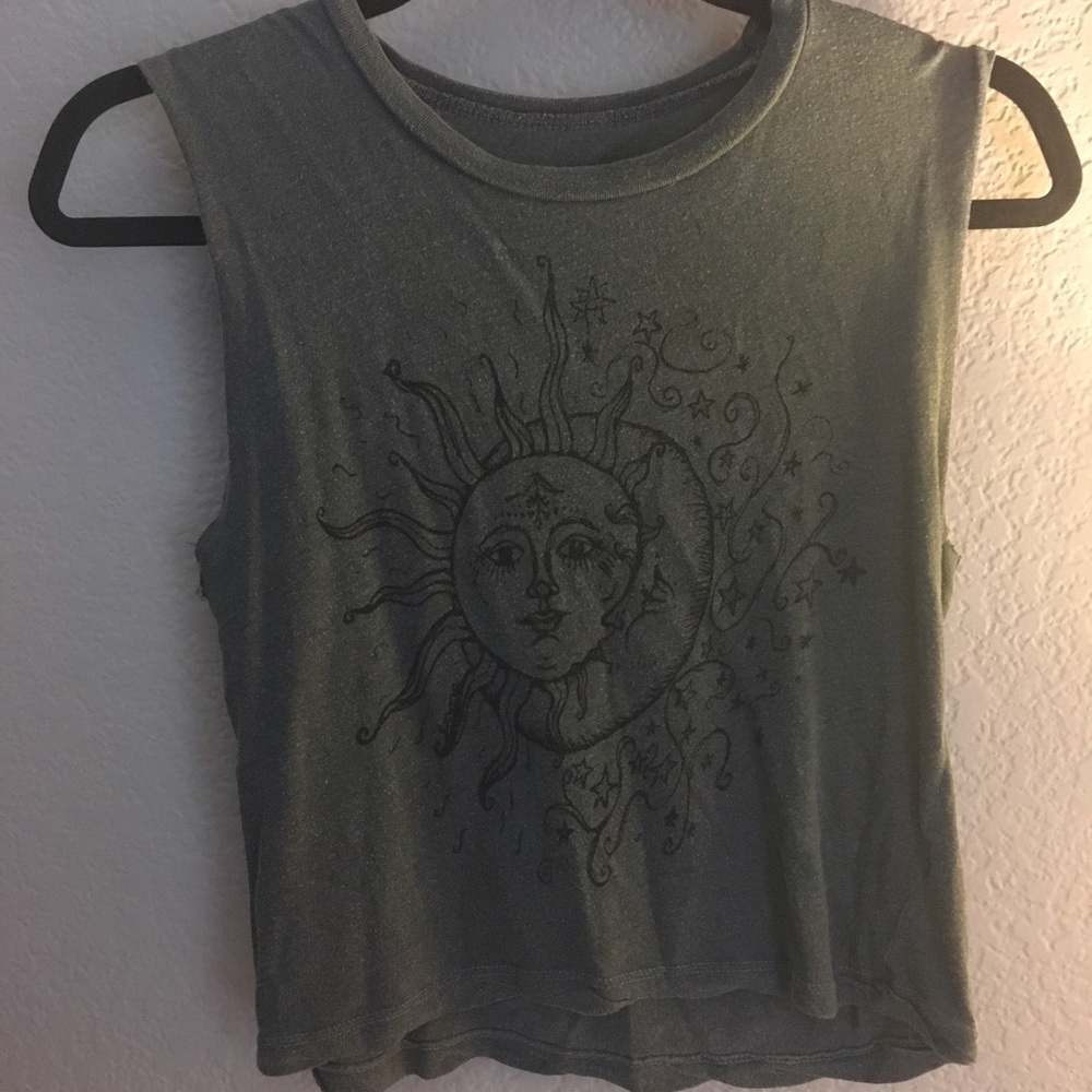 Gray sun and moon muscle tee brandy Melville