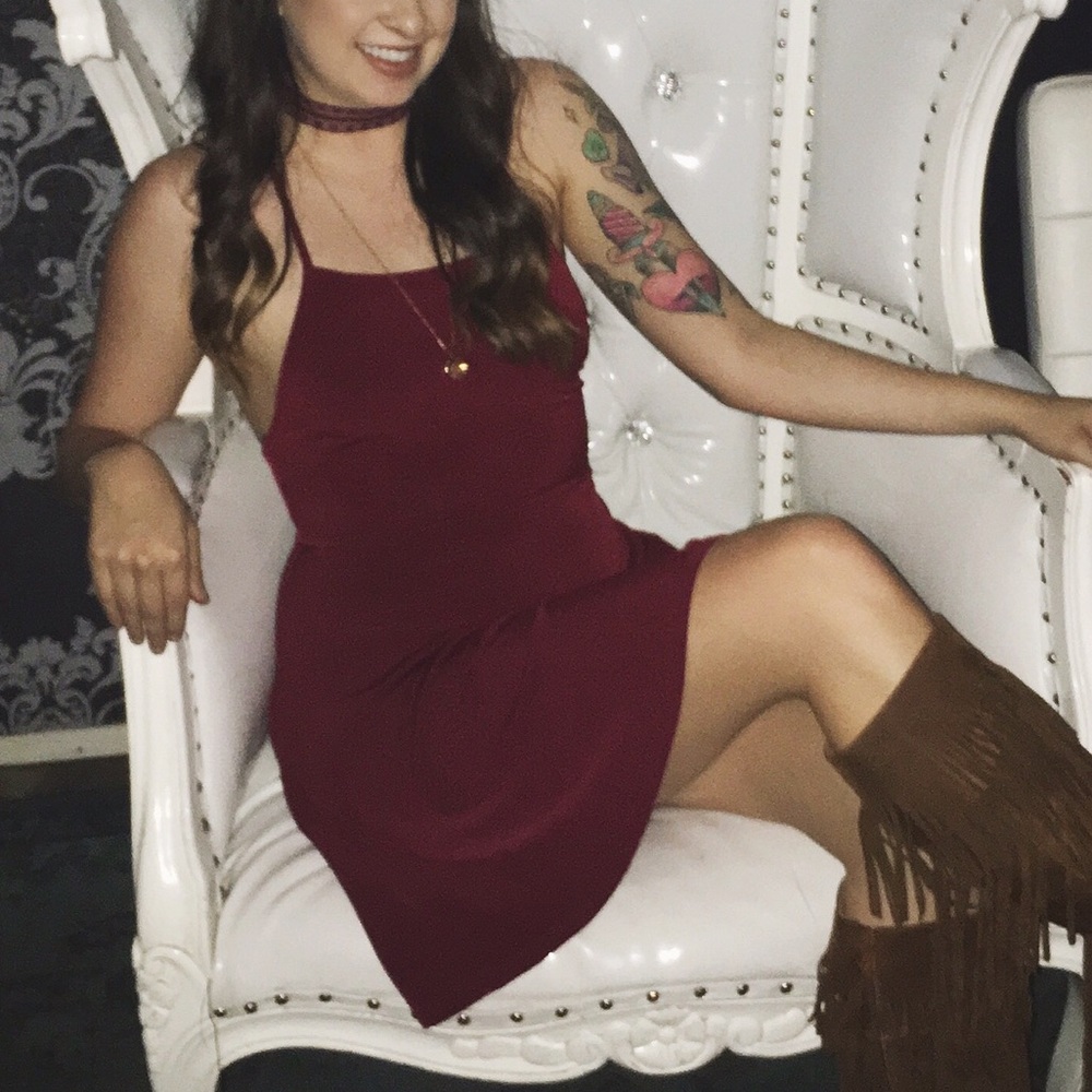 Cute Strappy Stretchy Maroon Dress