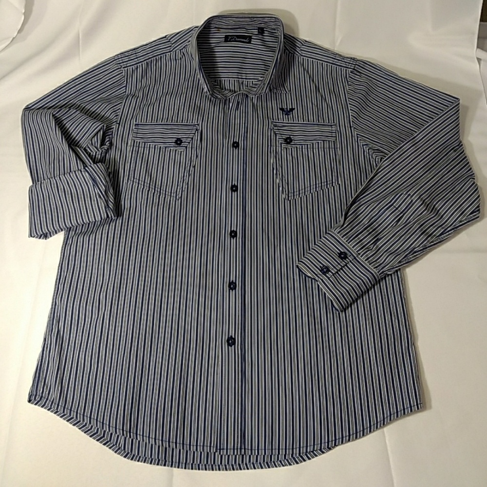7Diamonds blue white striped dress shirt