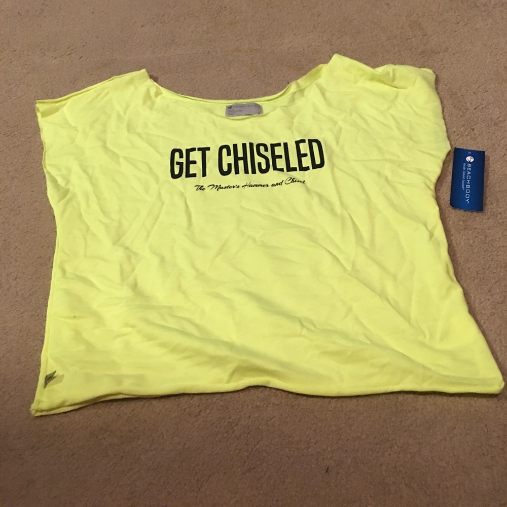 Bright yellow "hang off the shoulder" shirt
