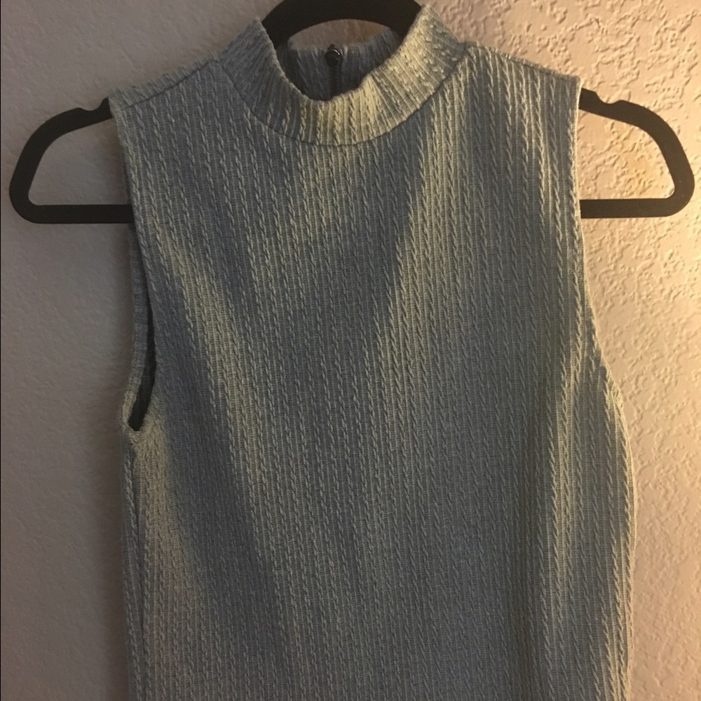 Gray sweater mock neck top with zipped detailing