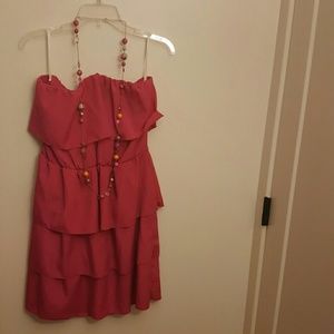 Strapless hot pink dress