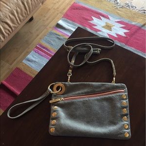 Hammitt Nash Bag, Leather, Pewter w/ Red Zip