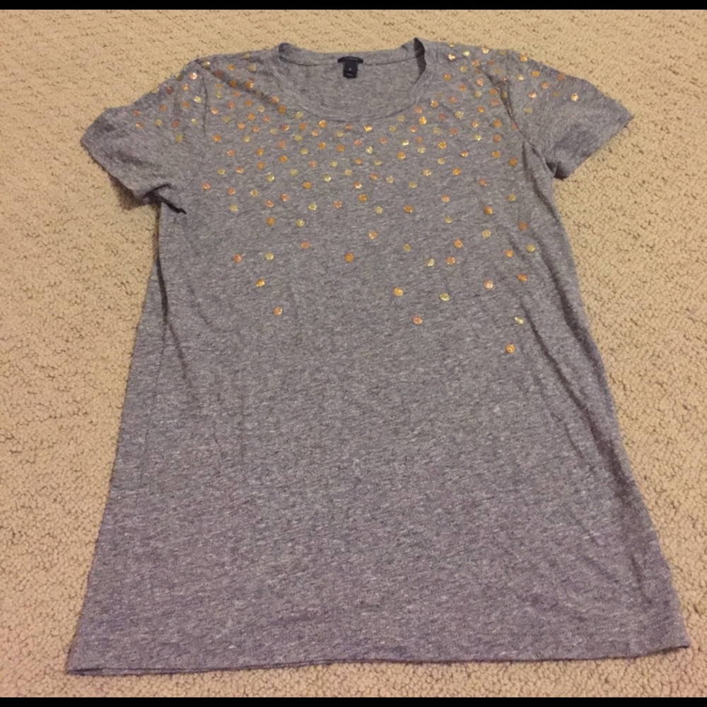 J Crew Grey T Shirt with gold glitter dots