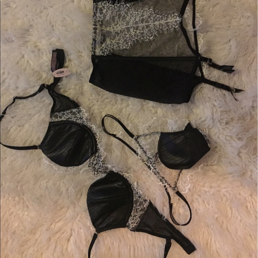 A three piece lingerie set.