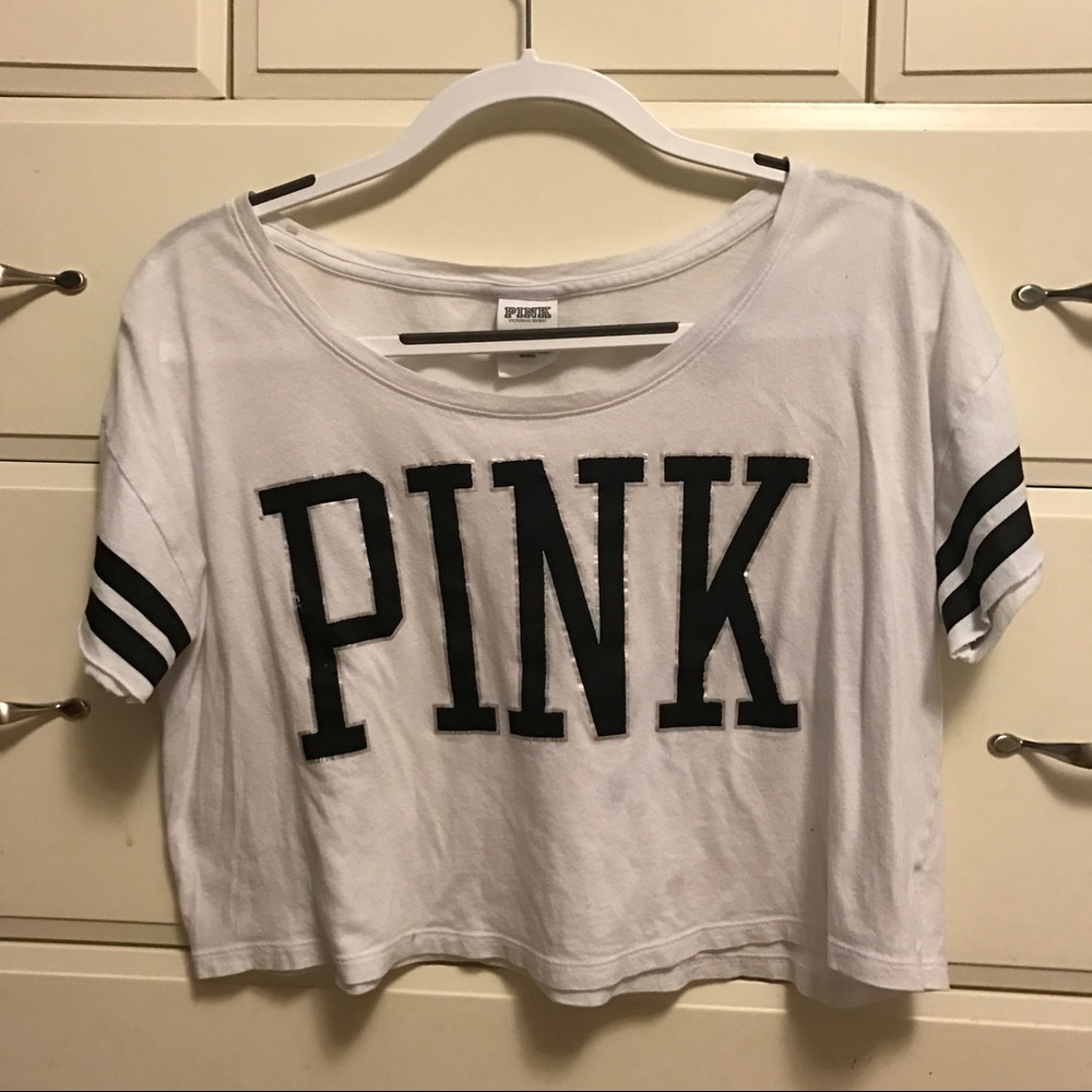 PINK white crop top