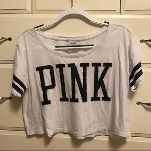 PINK white crop top