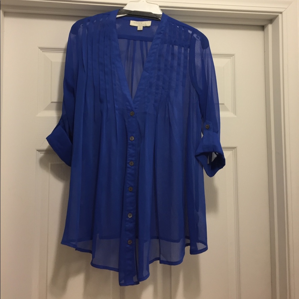 Olive and oak blue chiffon blouse