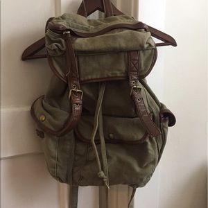 Olive Green canvas & leather backpack