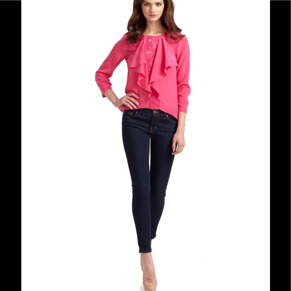 Women's Pink Lilliana Silk Lace Ruffle Blouse