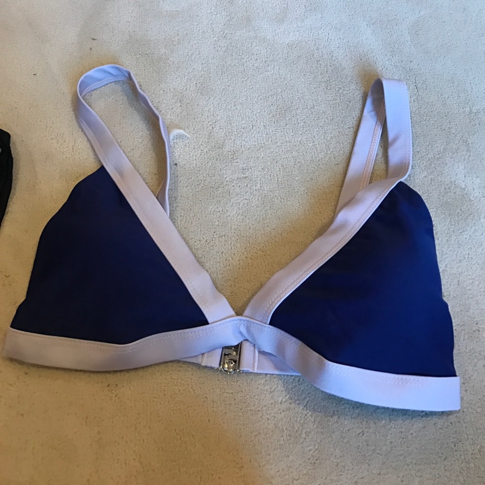 Blue and tan bikini top