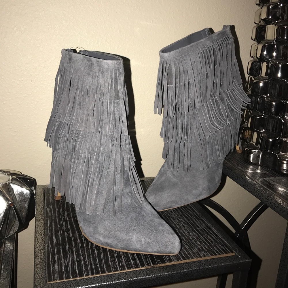 Tassel Grey Suede Booties