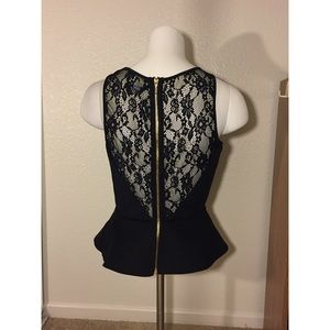 Bebe Black Lace Peplum Top