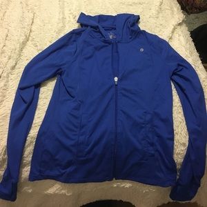 Blue stretchy workout jacket