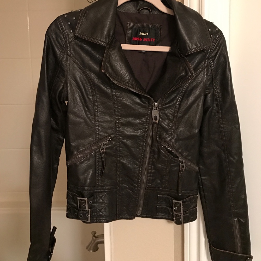 Miss sixty black  biker jacket with shoulder studs