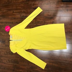 Bright yellow deep-v long sleeved mini dress
