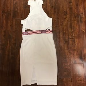 White caged back mini dress