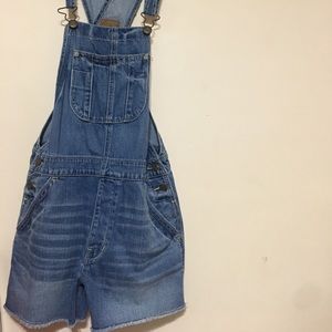 Dark Wash American Eagle Denim Short Overalls