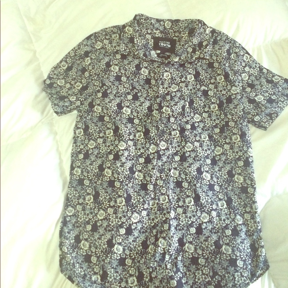 Blue Floral Button Up Tee