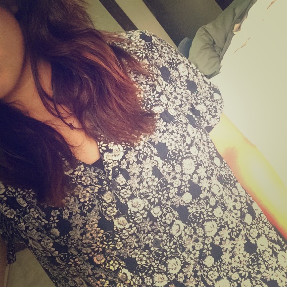 Blue Floral Button Up Tee - Picture 2 of 2