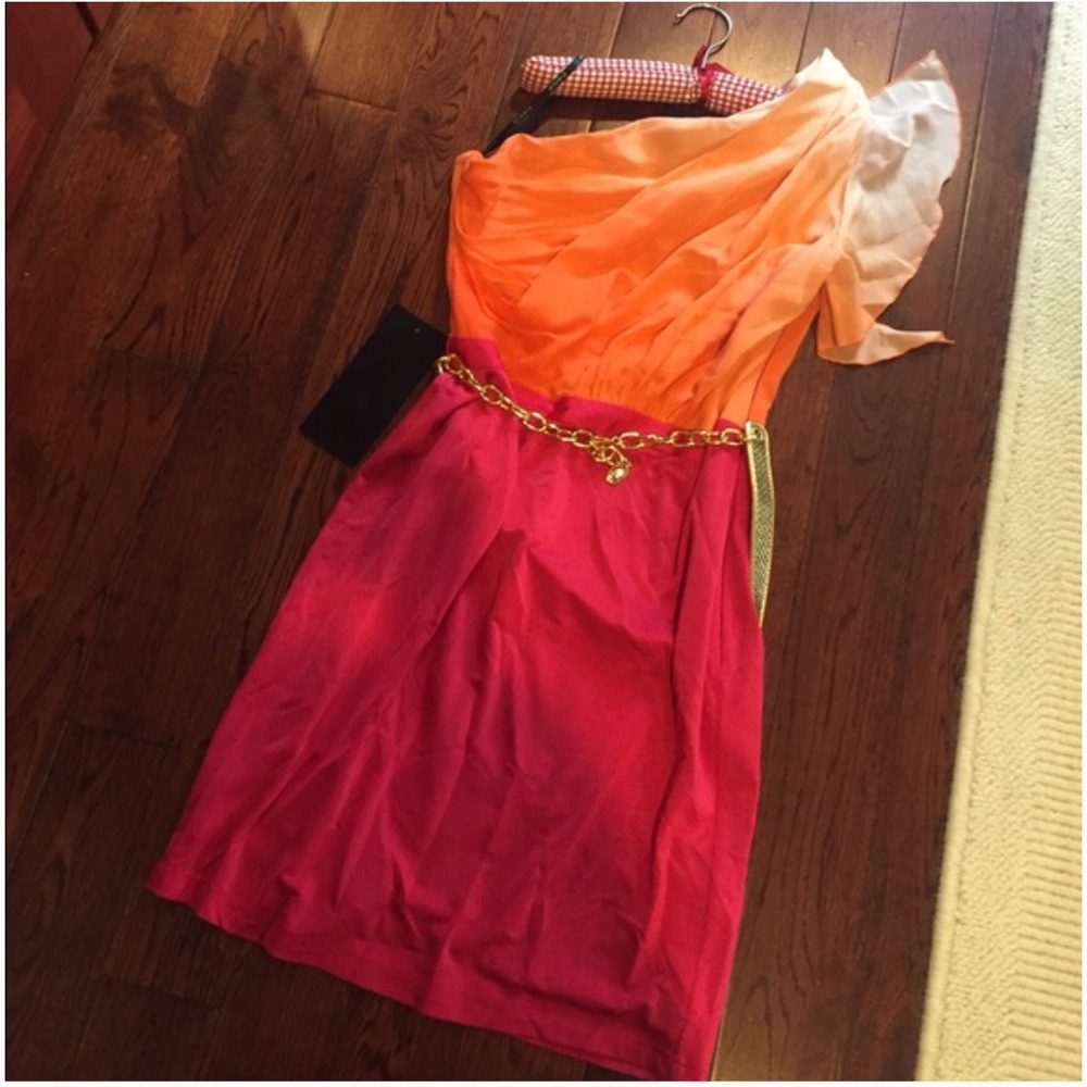 bebe One Sleeve Colorblock Dress