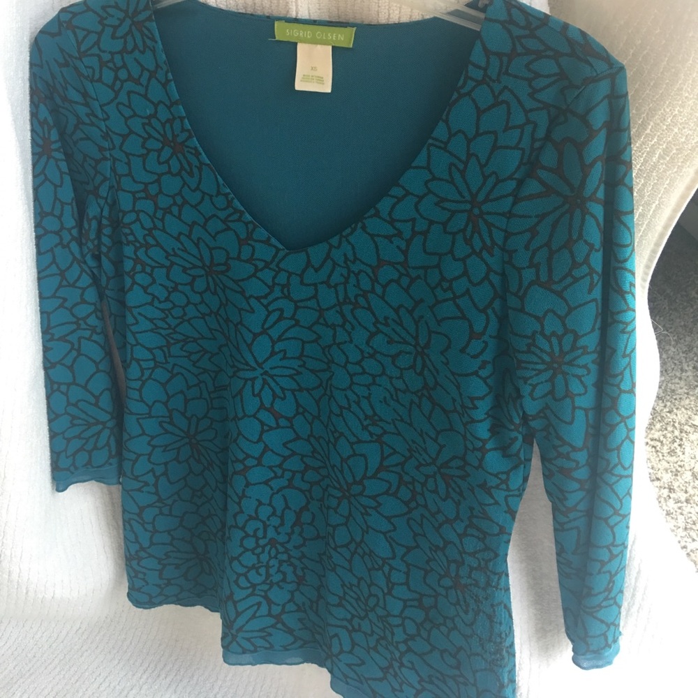 Sigrid Olsen teal 3/4 sleeve top size XS