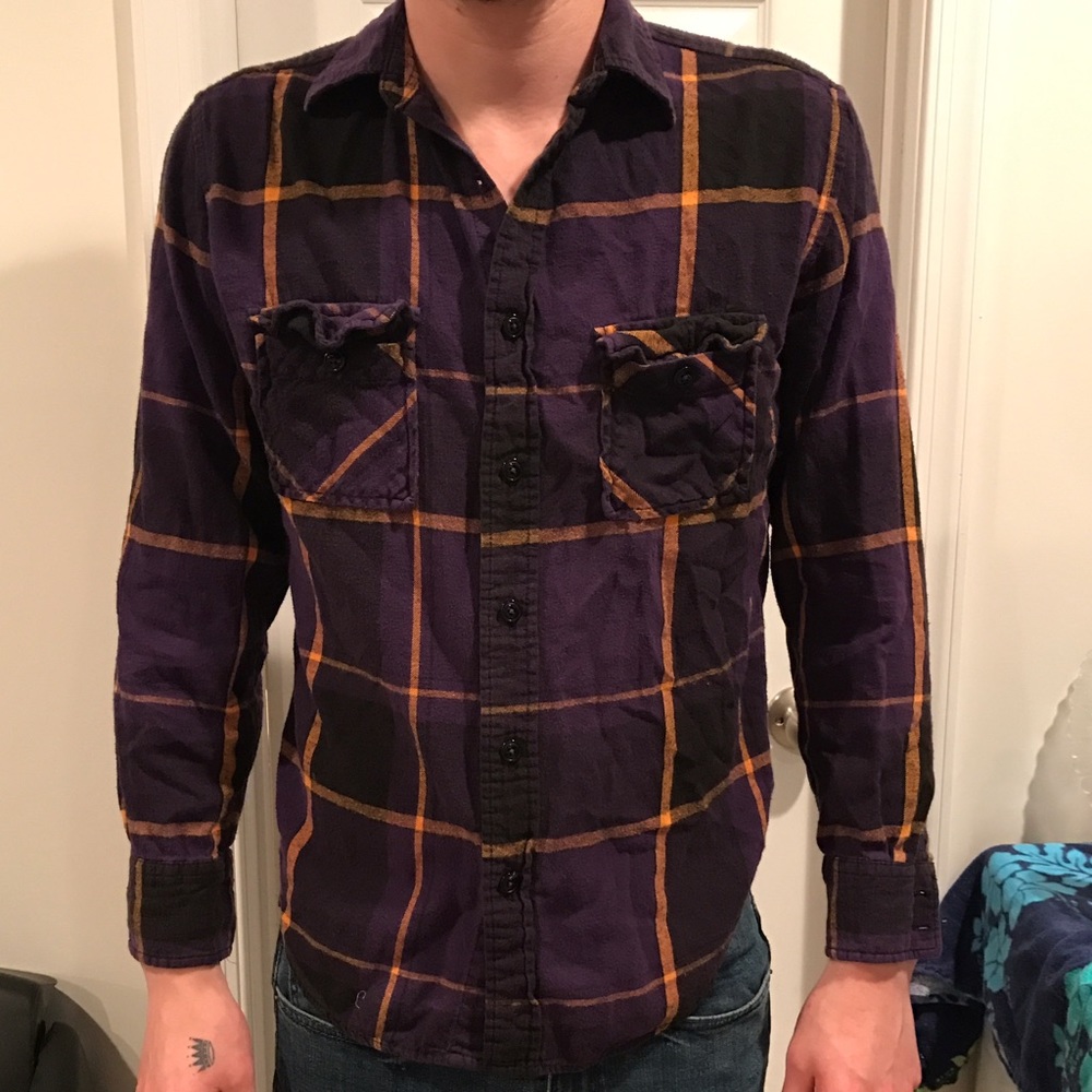 Men's Purple/gold plaid button up