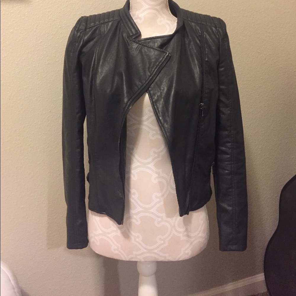 Dark Grey Faux Leather Jacket