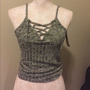 Grey Lace-up Crop Top