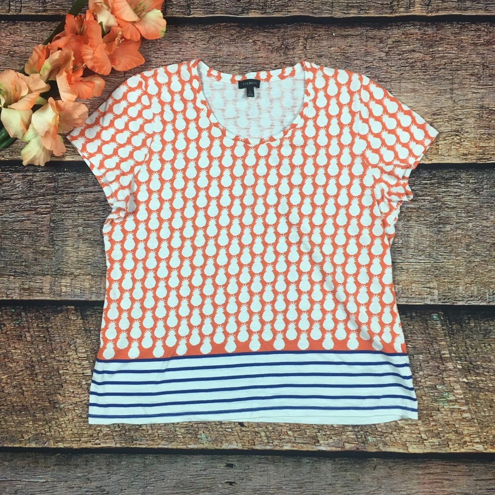 Orange Pineapple Talbots Woman's Size L Tee Shirt