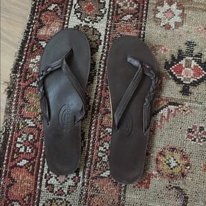 Brown leather thin strap rainbow sandals