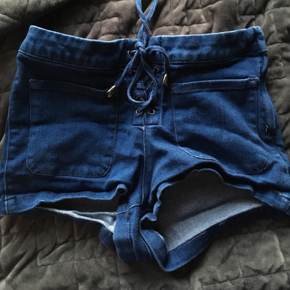 High waisted blue shorts