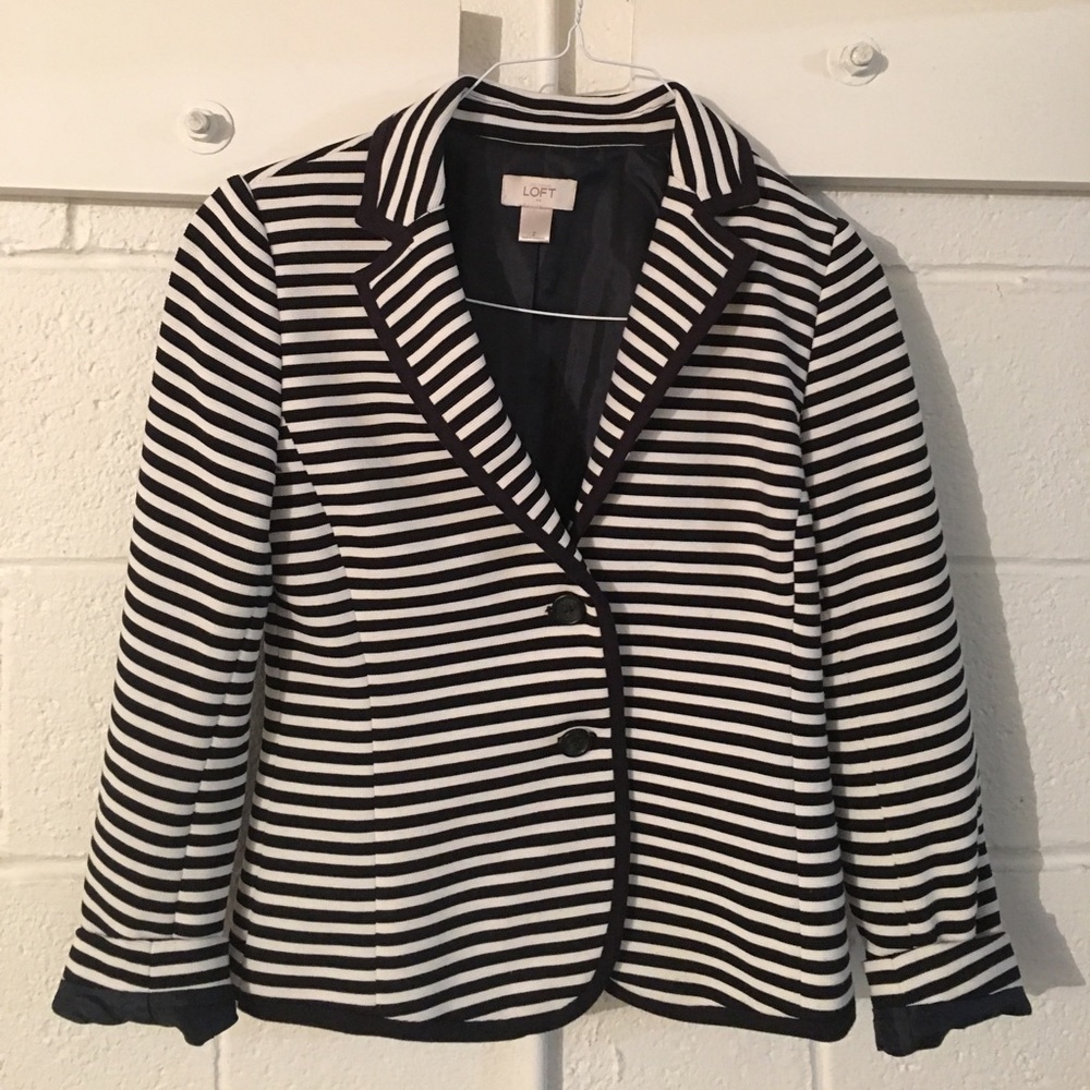 LOFT Navy & White Striped Blazer