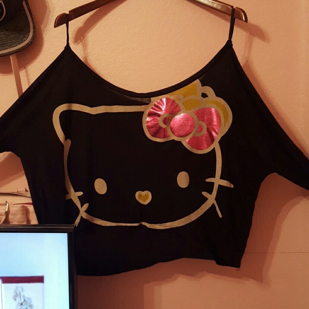 Black Hello Kitty Long Sleeve Crop Top
