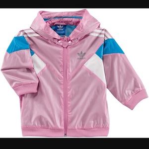 Cute Adidas pink kids windbreaker with hoodie!!
