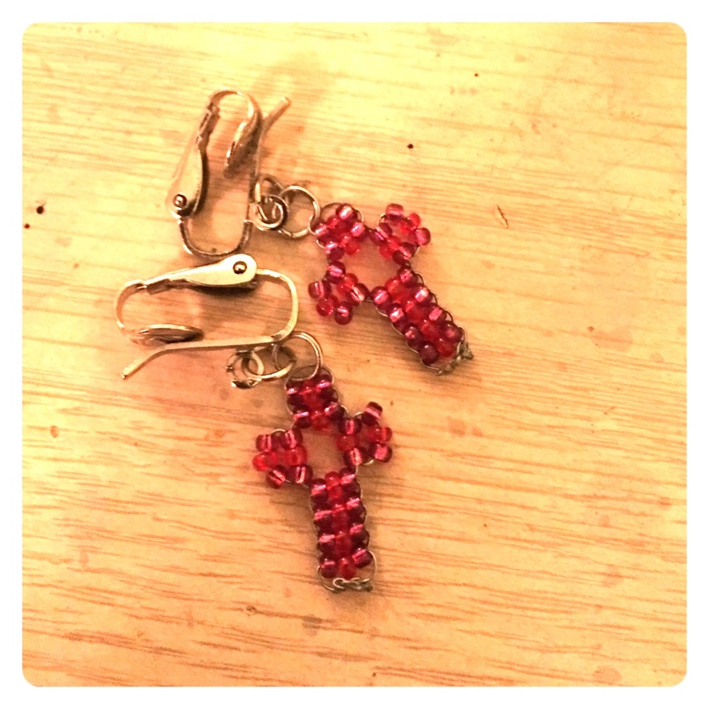 Cross pink beaded earrings