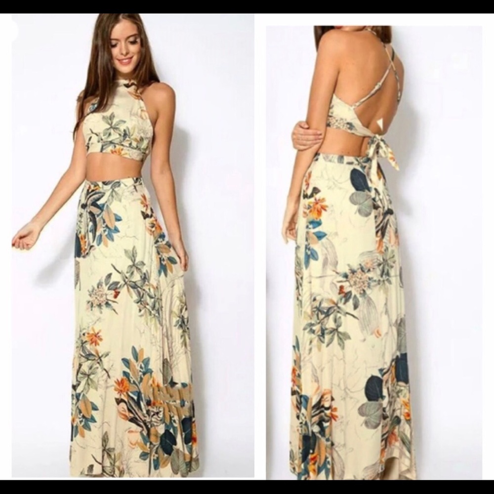 2 piece crop top and long skirt
