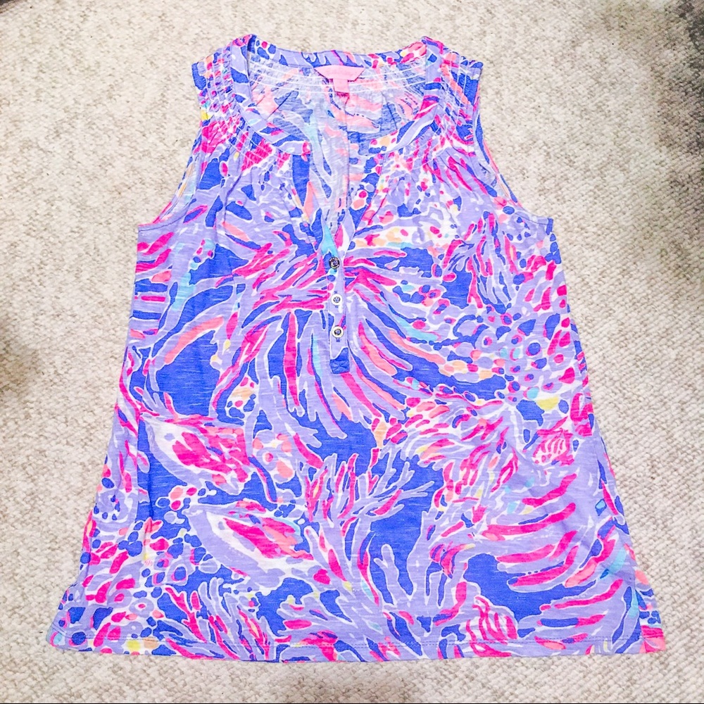 Lilly Pulitzer Essie Top, Iris Blue Shrimply Chic