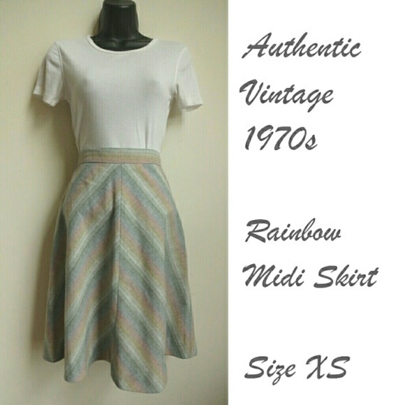 Vintage Dresses & Skirts - Vintage Womens Rainbow Midi Skirt Wool Blend XS 24