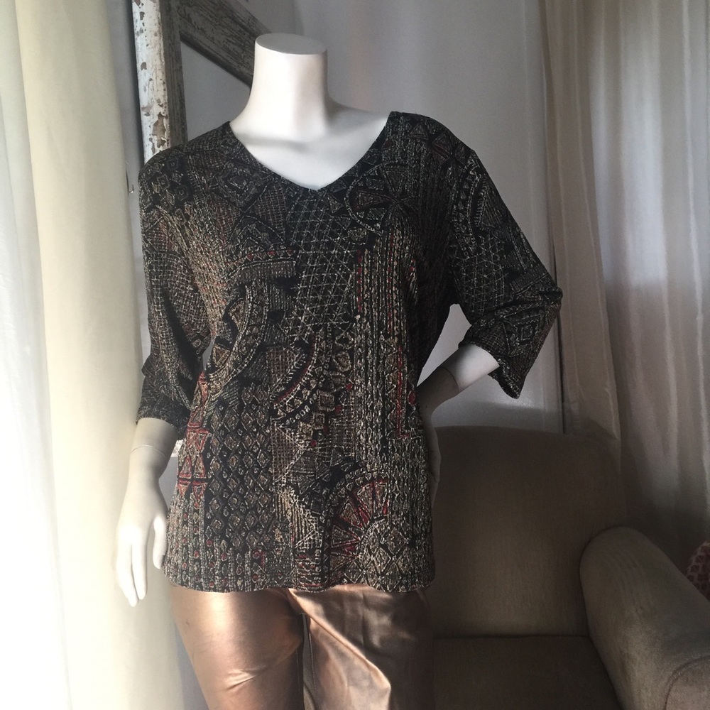 🦉Printed textured boxy v neck short sleevetop