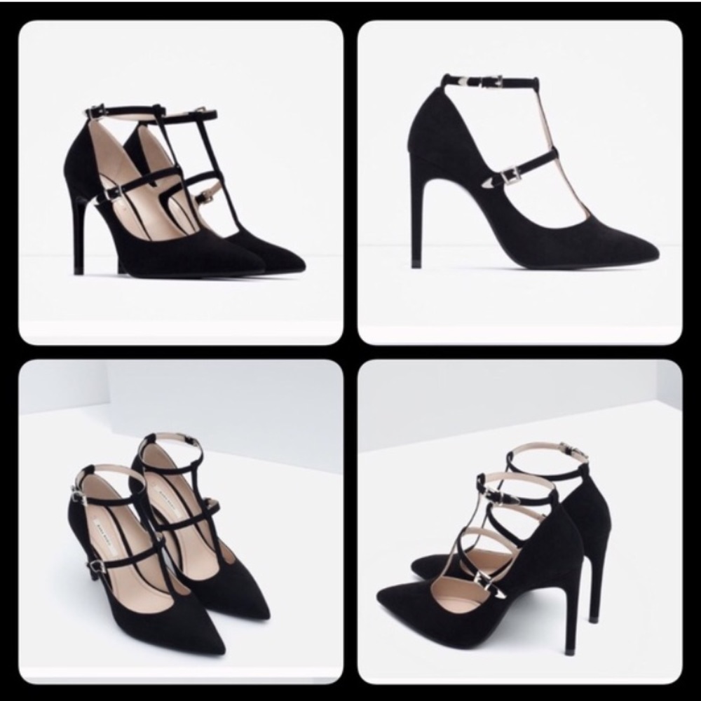 NIB ZARA black Strappy pointed toe pumps