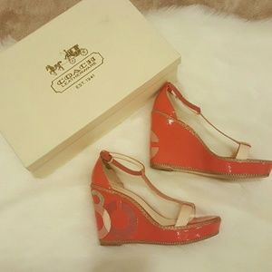 Coach "Maggie" Crinkle Patent Wedges