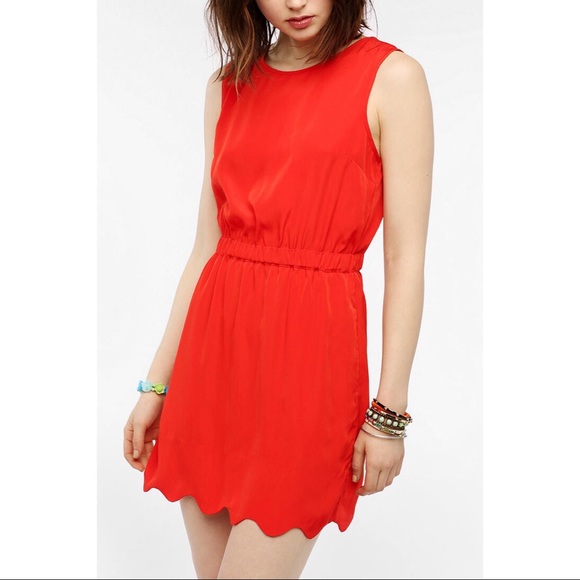 UO Red Scallop Hem Dress - Picture 2 of 5
