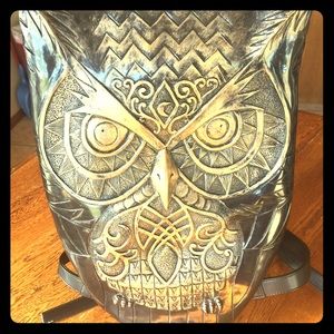 Unique owl black leather backpack